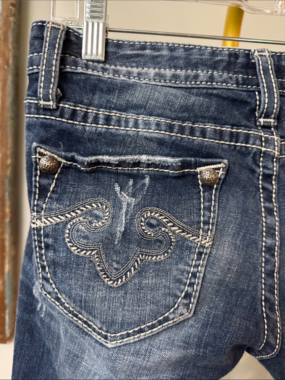Rerock for express Y2K  low rise bootcut  Jeans with Embroidered Back Pockets 4 - Picture 6 of 14